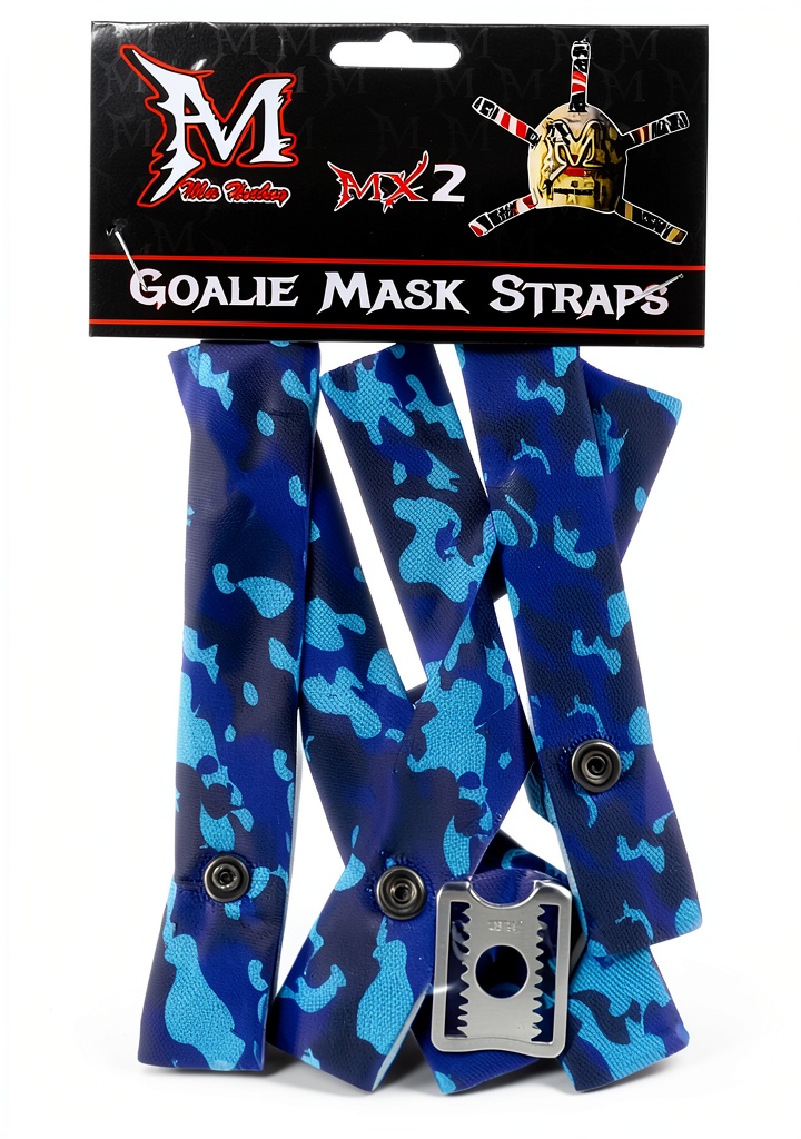 Installing HAGAN Goalie Mask Replacement Straps Adult on a wooden bench