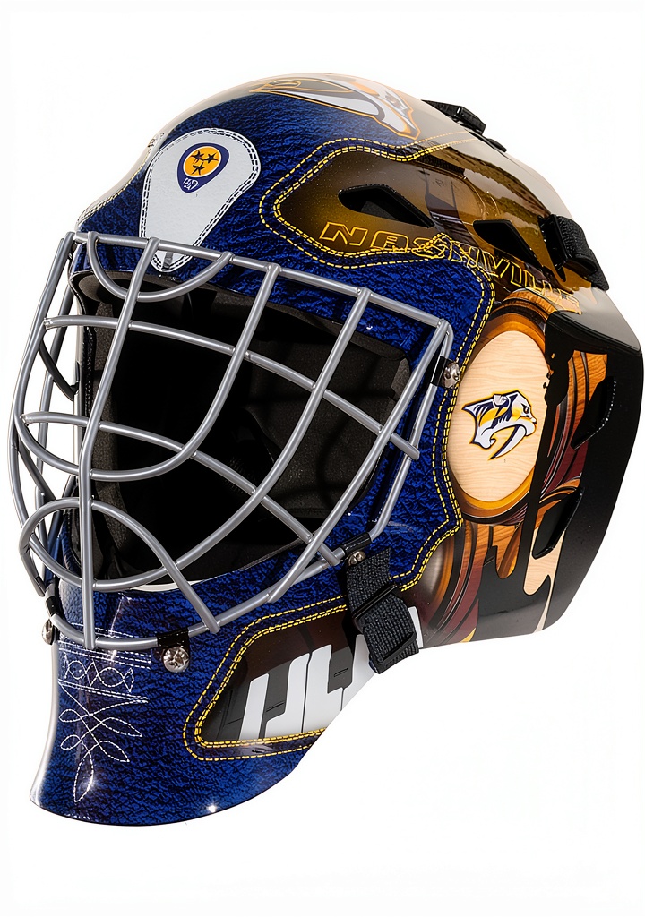 Ice hockey goalkeeper mask in action