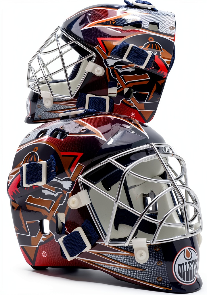 Installing Fanatics Authentic Ice Hockey Goalkeeper Mask on a wooden desk