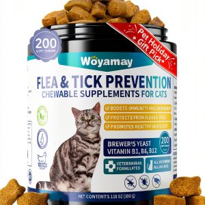 Flea Treatment for Cats, 200 Treats Flea and Tick Prevention for Cats Chewables, Natural Cat Flea and Tick Treatment Chews Daily Oral Flea Supplement, Kitten Cat Flea Treatment, Chicken Flavor-0