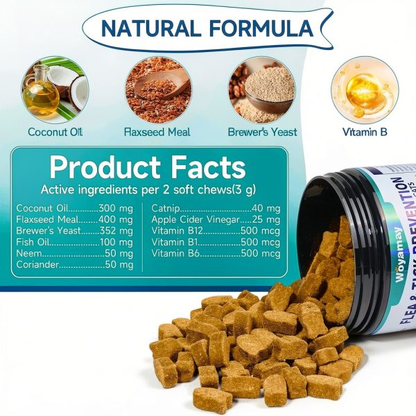 Flea Treatment for Cats, 200 Treats Flea and Tick Prevention for Cats Chewables, Natural Cat Flea and Tick Treatment Chews Daily Oral Flea Supplement, Kitten Cat Flea Treatment, Chicken Flavor-5