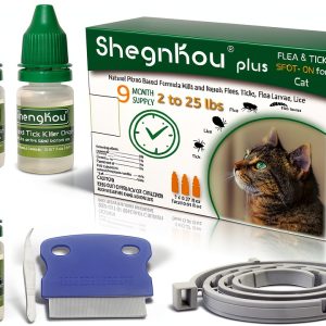 Natural Flea Treatment for Cats (2-25 lbs) | 9-Month Supply with Comb, Tick Tool & Repellent Collar, Vet-Reviewed Formula-0