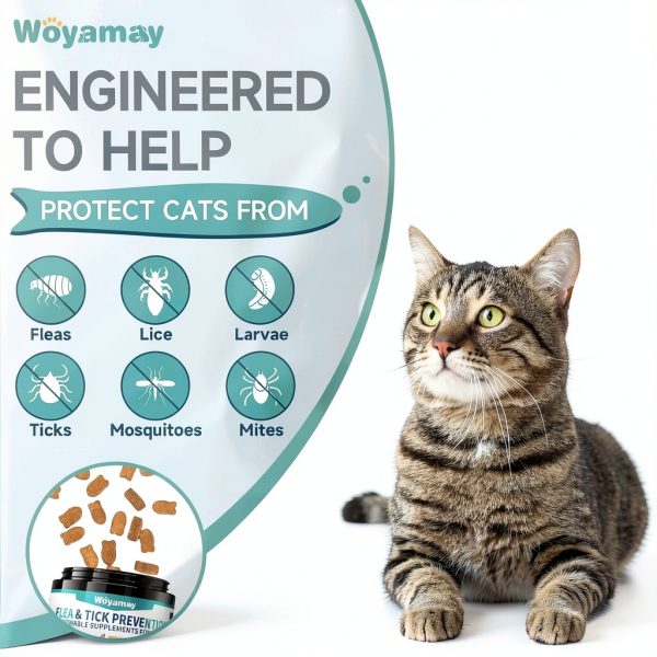 Flea Treatment for Cats, 200 Treats Flea and Tick Prevention for Cats Chewables, Natural Cat Flea and Tick Treatment Chews Daily Oral Flea Supplement, Kitten Cat Flea Treatment, Chicken Flavor-2