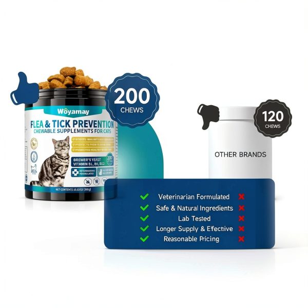 Flea Treatment for Cats, 200 Treats Flea and Tick Prevention for Cats Chewables, Natural Cat Flea and Tick Treatment Chews Daily Oral Flea Supplement, Kitten Cat Flea Treatment, Chicken Flavor-4