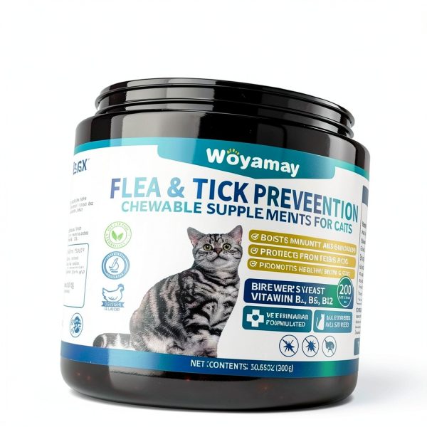 Flea Treatment for Cats, 200 Treats Flea and Tick Prevention for Cats Chewables, Natural Cat Flea and Tick Treatment Chews Daily Oral Flea Supplement, Kitten Cat Flea Treatment, Chicken Flavor-1