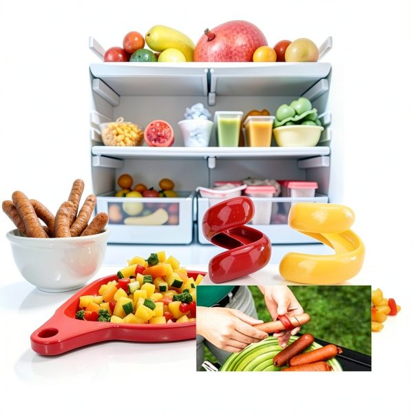 Red and Yellow Sausage Cutter Set Cauaoa Food Grade Plastic Spiral-1