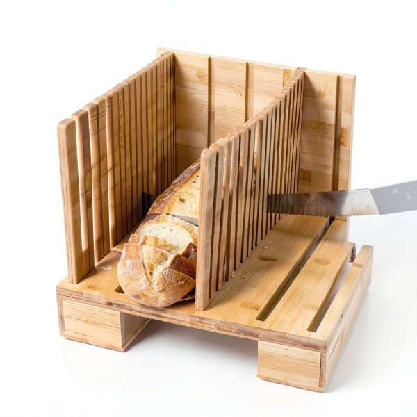 Bamboo Bread Slicer For Homemade Bread - Built-In Knife Slot, Crumb Catcher & Storage Compartment - Adjustable Extra Wide & High For Sourdough - Long 12” Knife Blade Included-5