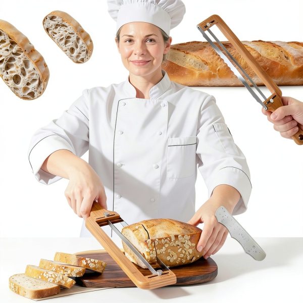 Adjustable Bread Slicer Solaceura Bamboo Bow Cutter with Serrated-1