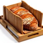 Bamboo Bread Slicer with Crumb Tray Bamboo Bread Cutter for Homemade Bread, Loaf Cakes, Bagels Slicer, 3 Slice Sizes, Adjustable, Compact, Foldable-0