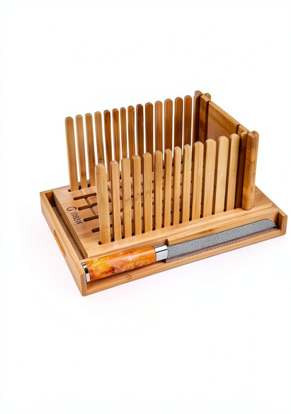 Bread Slicer AISHIY Adjustable Bamboo Slicer with Crumb Tray-1