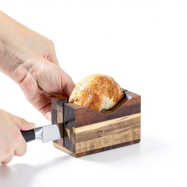 Annie & Mia Design Premium Acacia Wood Bagel Slicer For Large Bagel Stylish Hand Crafted Wood Bagel Cutter With Ergonomic Designed Handle Grip-4