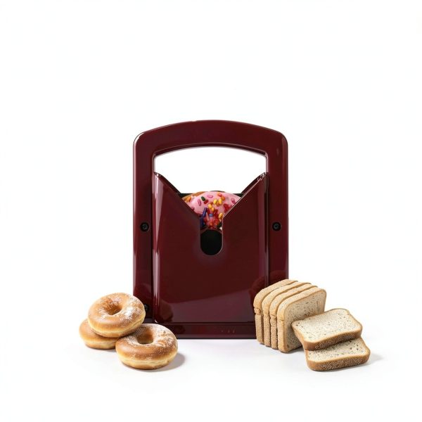 Bagel Slicer, Perfect for Bagels, Safe Grip, Safety Shield, Bagel Cutter Stainless Steel, Universal Slicer (Red)-2