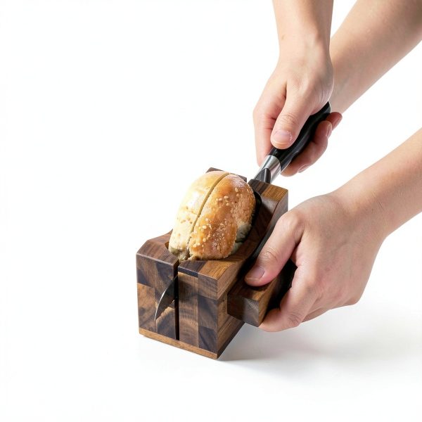 Annie & Mia Design Premium Acacia Wood Bagel Slicer For Large Bagel Stylish Hand Crafted Wood Bagel Cutter With Ergonomic Designed Handle Grip-1