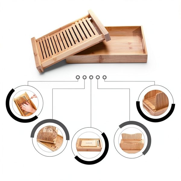 Bamboo Bread Slicer with Crumb Tray Bamboo Bread Cutter for Homemade Bread, Loaf Cakes, Bagels Slicer, 3 Slice Sizes, Adjustable, Compact, Foldable-4