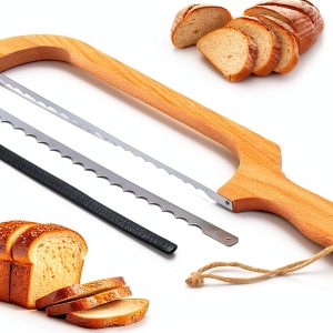 Bread Slicer 16" Wooden Bow Knife with Stainless Steel Serrated Blade-0