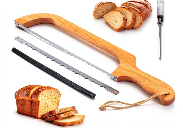 Bread Slicer 16" Wooden Bow Knife with Stainless Steel Serrated Blade-0