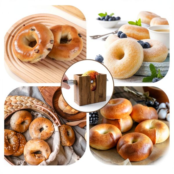 Bagel Slicer Holder Premium Acacia Wood Adjustable by CUTHOLLOW-3