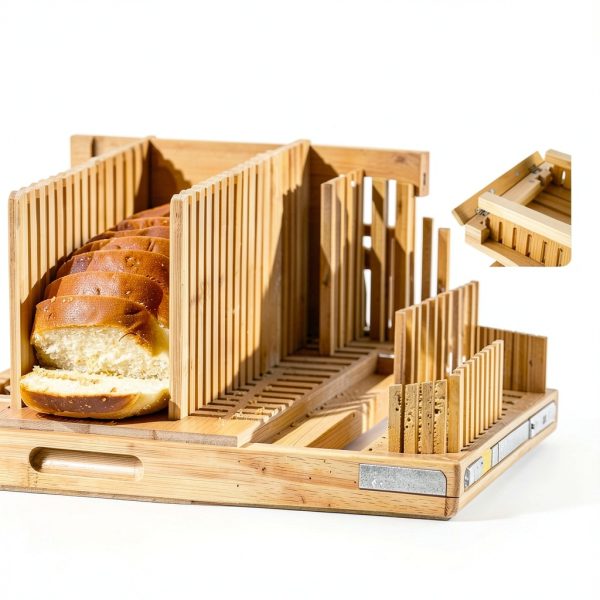 Bread Slicer AISHIY Adjustable Bamboo Slicer with Crumb Tray-2