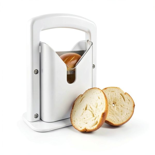 Bagel Slicer,Perfect for Bagels, Safe Grip, Guillotine Cutter, Safety Shield, Stainless Steel (white)-1