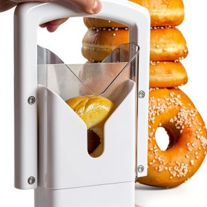 Cheer Collection Guillotine Style Bagel Slicer with Safety Shield - Sharp Serrated Stainless Steel Blade for Cutting Bagels - Fits Bagels up to 2" Thick and 4.5" Diameter…-0