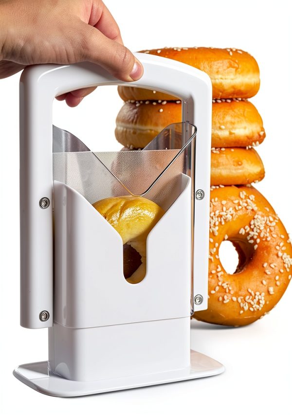 Cheer Collection Guillotine Style Bagel Slicer with Safety Shield - Sharp Serrated Stainless Steel Blade for Cutting Bagels - Fits Bagels up to 2" Thick and 4.5" Diameter…-0