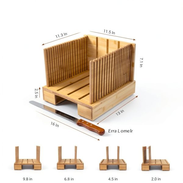 Bamboo Bread Slicer For Homemade Bread - Built-In Knife Slot, Crumb Catcher & Storage Compartment - Adjustable Extra Wide & High For Sourdough - Long 12” Knife Blade Included-2