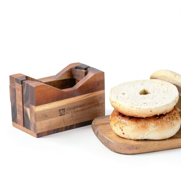 Annie & Mia Design Premium Acacia Wood Bagel Slicer For Large Bagel Stylish Hand Crafted Wood Bagel Cutter With Ergonomic Designed Handle Grip-5