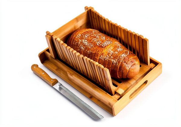 Bamboo Bread Slicer with Crumb Tray Bamboo Bread Cutter for Homemade Bread, Loaf Cakes, Bagels Slicer, 3 Slice Sizes, Adjustable, Compact, Foldable-6