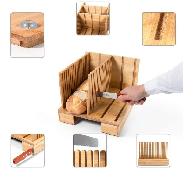 Bamboo Bread Slicer For Homemade Bread - Built-In Knife Slot, Crumb Catcher & Storage Compartment - Adjustable Extra Wide & High For Sourdough - Long 12” Knife Blade Included-1