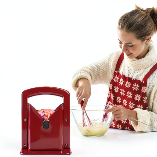 Bagel Slicer, Perfect for Bagels, Safe Grip, Safety Shield, Bagel Cutter Stainless Steel, Universal Slicer (Red)-3