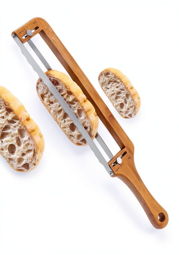 Adjustable Bread Slicer Solaceura Bamboo Bow Cutter with Serrated-0