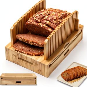 Bamboo Bread Slicer for Homemade Bread Adjustable Width Slicing Guides, Compact Loaf Cutter for Perfect Slices-0