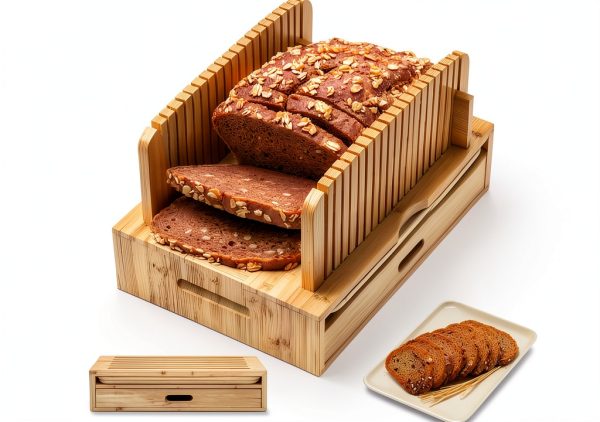 Bamboo Bread Slicer for Homemade Bread Adjustable Width Slicing Guides, Compact Loaf Cutter for Perfect Slices-0