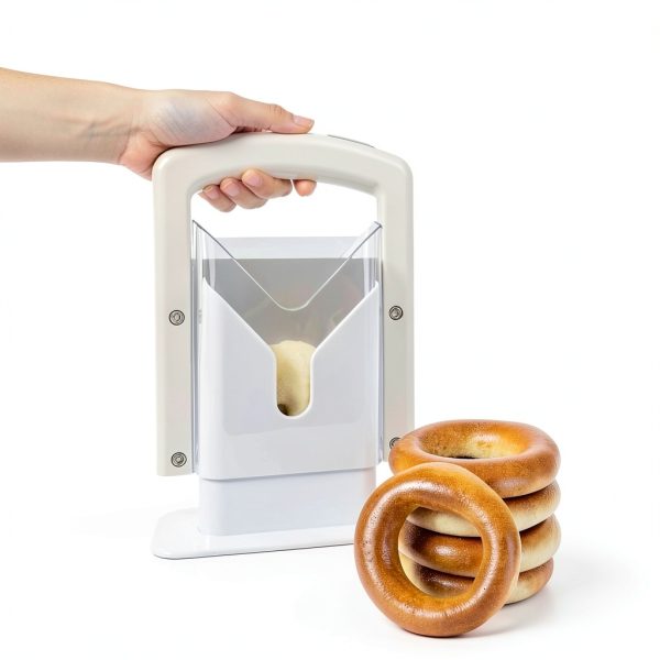 Bagel Slicer,Perfect for Bagels, Safe Grip, Guillotine Cutter, Safety Shield, Stainless Steel (white)-3