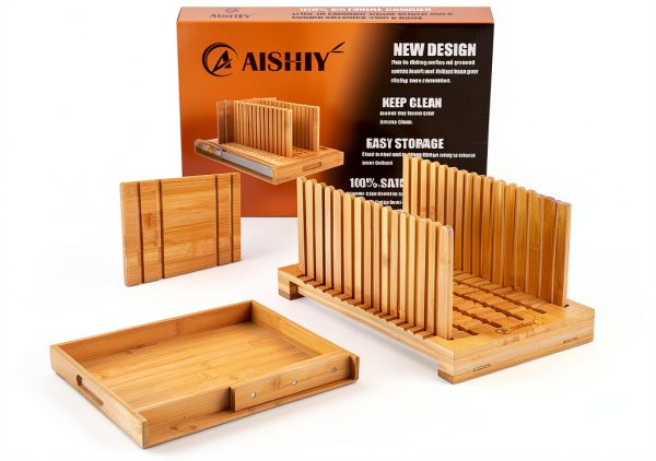 Bread Slicer AISHIY Adjustable Bamboo Slicer with Crumb Tray-4