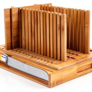 Bread Slicer AISHIY Adjustable Bamboo Slicer with Crumb Tray-0