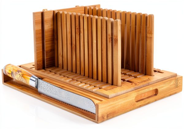 Bread Slicer AISHIY Adjustable Bamboo Slicer with Crumb Tray-0