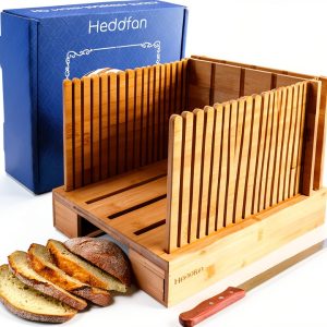 Bamboo Bread Slicer For Homemade Bread - Built-In Knife Slot, Crumb Catcher & Storage Compartment - Adjustable Extra Wide & High For Sourdough - Long 12” Knife Blade Included-0