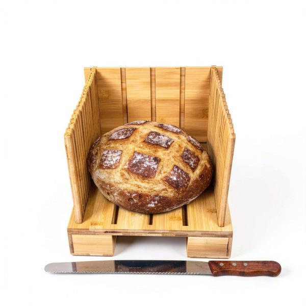 Bamboo Bread Slicer For Homemade Bread - Built-In Knife Slot, Crumb Catcher & Storage Compartment - Adjustable Extra Wide & High For Sourdough - Long 12” Knife Blade Included-6
